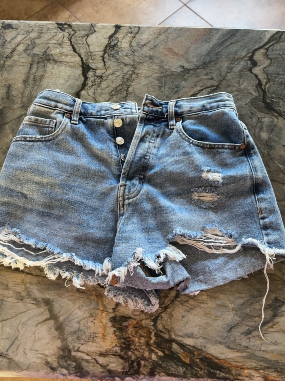 PacSun Light Blue High-Waist Distressed Denim Shorts